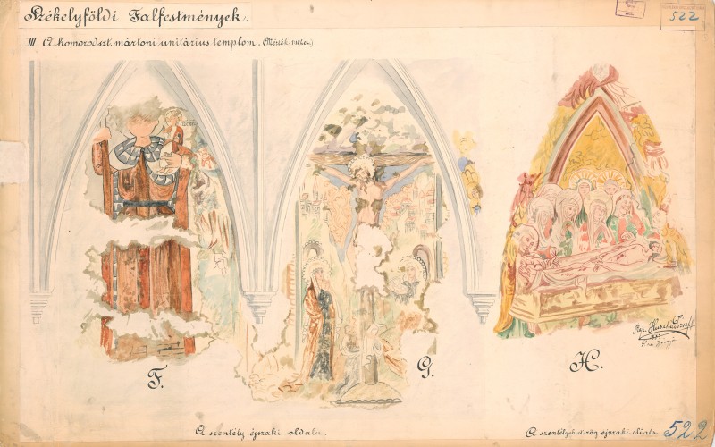 Huszka József: Homoródszentmárton, unitárius templom. A szentély északi oldala. Papír, akvarell, 1884. MÉM MDK, Tervtár, ltsz. FM 273