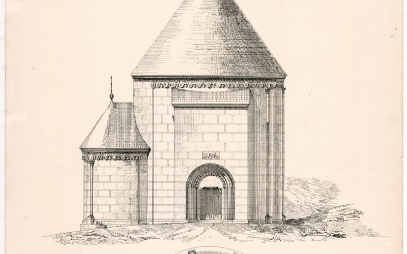 Mödling, karner: alaprajz és északi homlokzat (MÉM MDK, Műemlékvédelmi Dokumentációs Központ, Tervtár, ltsz. K 11067)