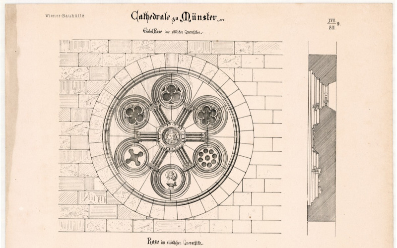 Münster, székesegyház: rózsaablakok (MÉM MDK, Műemlékvédelmi Dokumentációs Központ, Tervtár, ltsz. K 10907)