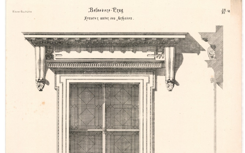 Prága, Belvedere: egyenes záródású ablak (MÉM MDK, Műemlékvédelmi Dokumentációs Központ, Tervtár, ltsz. K 11148)
