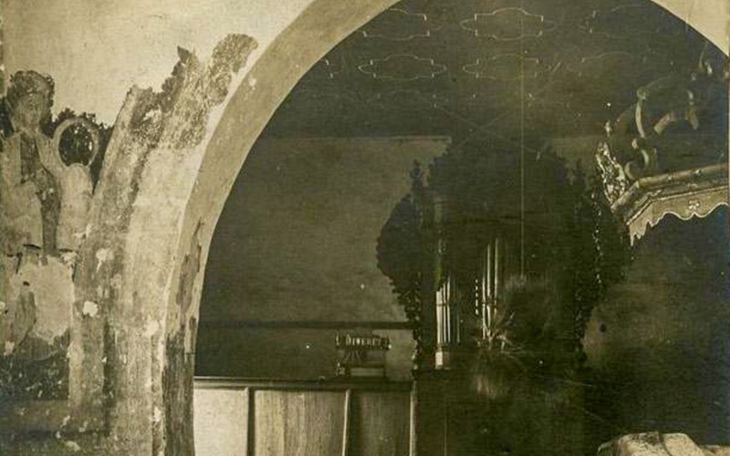 Éber László: A diadalív déli fele és a hajó kelet felől a falképek feltárása előtt, 1908. MÉM MDK, Fotótár, ltsz. 28.518P