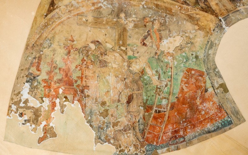 Jámbor Lajos–Nagy Endre: Keresztről való levétel az apszisboltozaton. Papír, akvarell, 1908. MÉM MDK, Tervtár, ltsz. FM 471