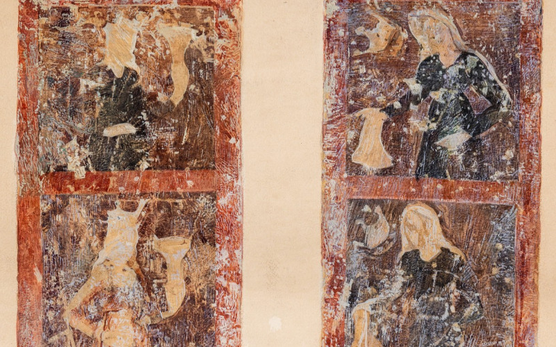 Jámbor Lajos–Nagy Endre: Okos és balga szüzek a diadalív bélletében. Papír, akvarell, 1908. MÉM MDK, Tervtár, ltsz. FM 352