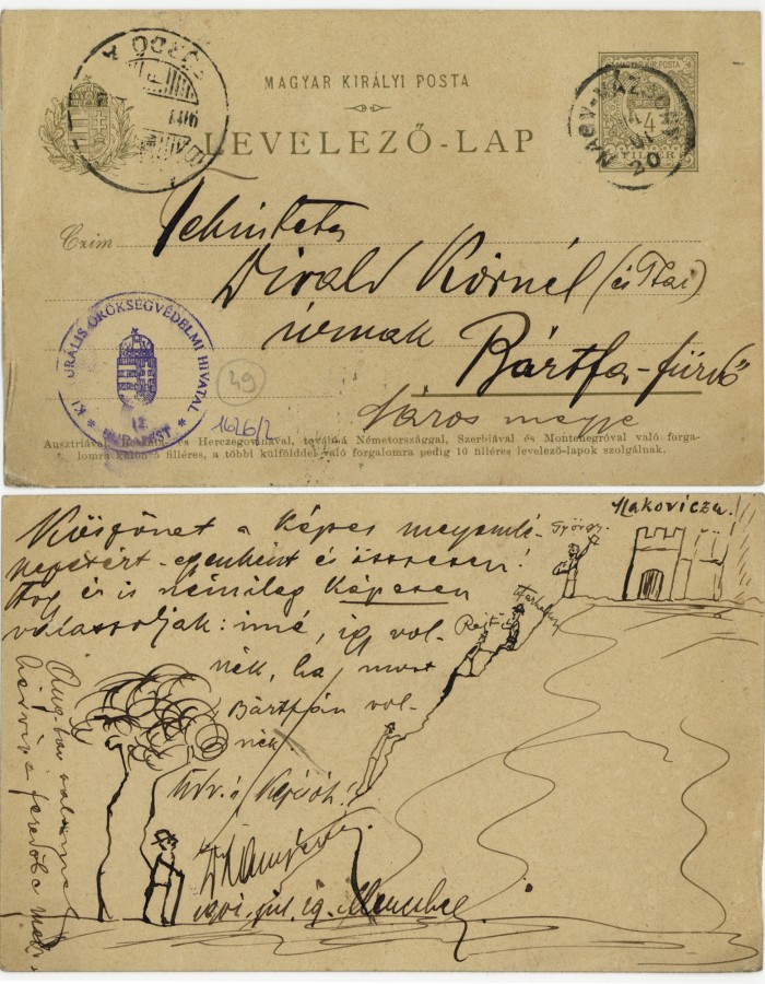 Levelező lap elő és hátoldala, Nagyvázsony 1901. július 29. MÉM MDK, Tudományos Irattár Lymbus, ltsz. K 1626/2