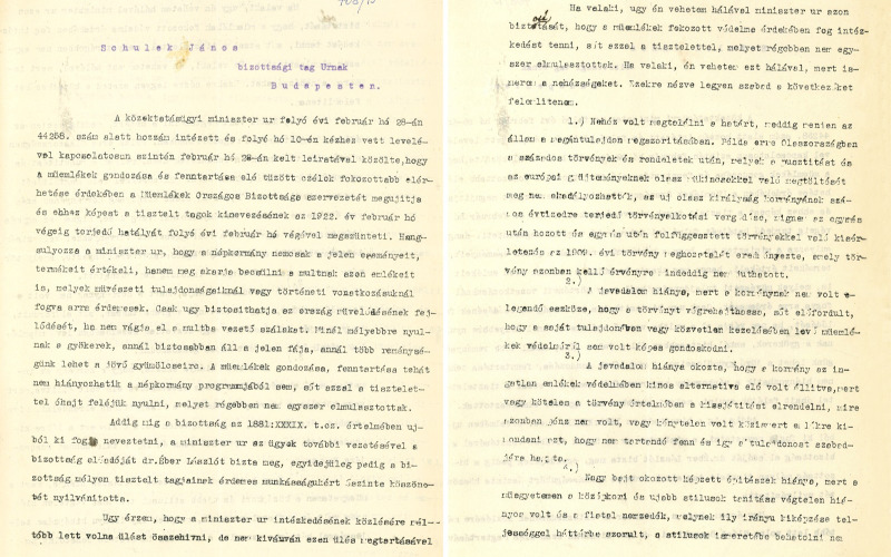 Forster Gyula körlevele a MOB tagoknak a Bizottság feloszlatásáról. MÉM MDK, Tudományos Irattár, Lymbus ltsz. K 708/19.