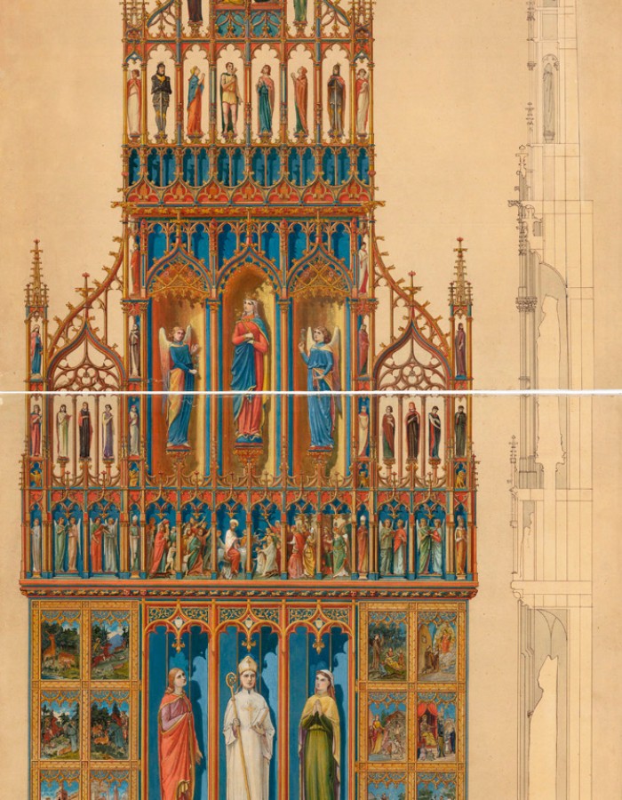 Bártfa, Szent Egyed-templom főoltára, 1889. MÉM MDK, Tervtár ltsz. R 76476.