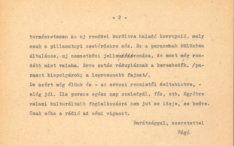A Magyar Építészeti Múzeum elsőnek leltározott dokumentuma, Vágó József levele Bölöni Györgynek 1943-ból. Leltári szám: 68.01.01.