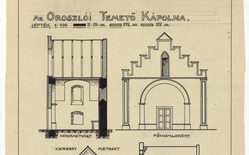 Stippek József: Oroszló, temetőkápolna, 1926 körül, Tervtár, ltsz. R 4223