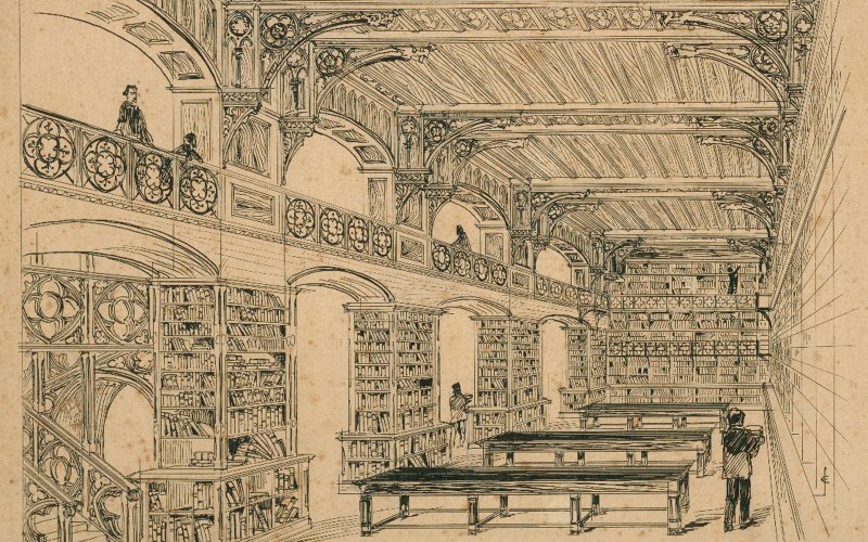 Az Országház könyvtárához készített enteriőrterv, 1900 körül. MÉM MDK Múzeumi Osztály, ltsz. 1991.09.76.4