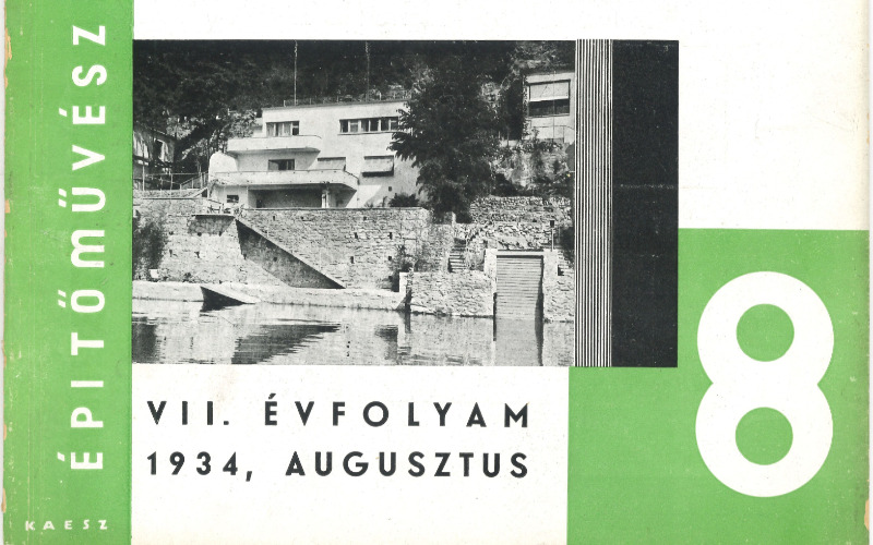 A Tér és Forma folyóirat 1934. évi augusztusi számának Kaesz Gyula tervezte borítója Carl Weidemeyer építész a Lago Maggiore partjára tervezett villájának fotójával. MÉM MDK Múzeumi Osztály