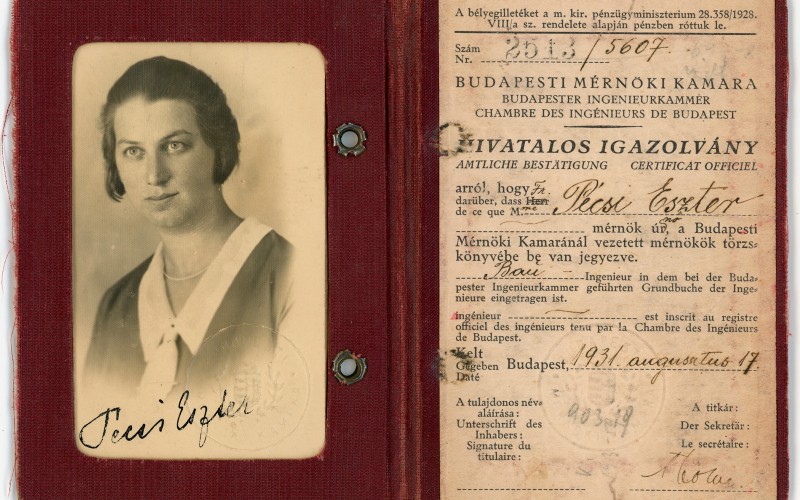 Pécsi Eszter mérnöki igazolványa, 1931. MÉM MDK Múzeumi Osztály