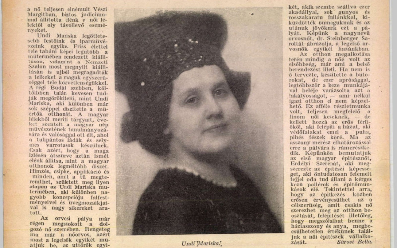 Jobbra lent Erdélyi Szeréna, akit a cikk szövege „az első magyar építésznőként” említ. Az Érdekes Újság, 1918/20. Forrás: ADT Arcanum