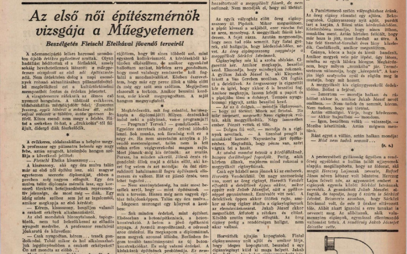 Interjú Fleischl Etelkával „az első női építészmérnökkel” vizsgája kapcsán, Magyar Hírlap 1929. május 7. Forrás: ADT Arcanum 