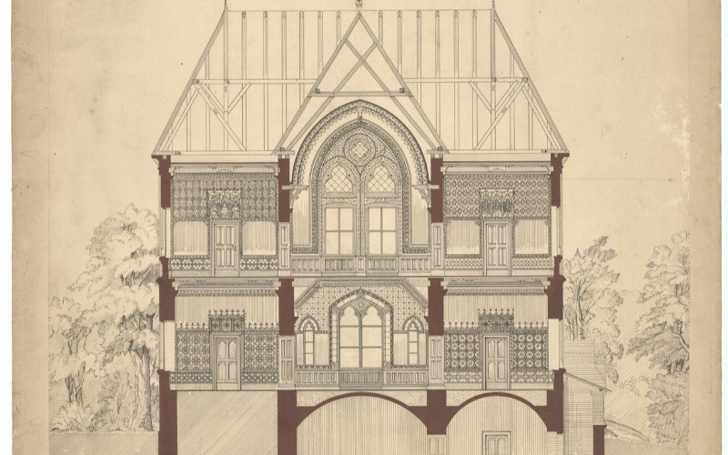 Galgamácsa, vadászkastély keresztmetszete. 1869 MÉM MDK, Tervtár, ltsz. R 63526