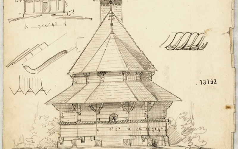 Felmérési rajz és részletek Szinérváralja fatemplomához. 1864. MÉM MDK Tervtár, ltsz. K 13192