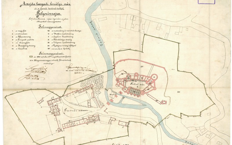 Vajdahunyad helyszínrajza 1880. novemberében, Schulcz korábbi rajza nyomán. MÉM MDK Tervtár. ltsz. K 9889