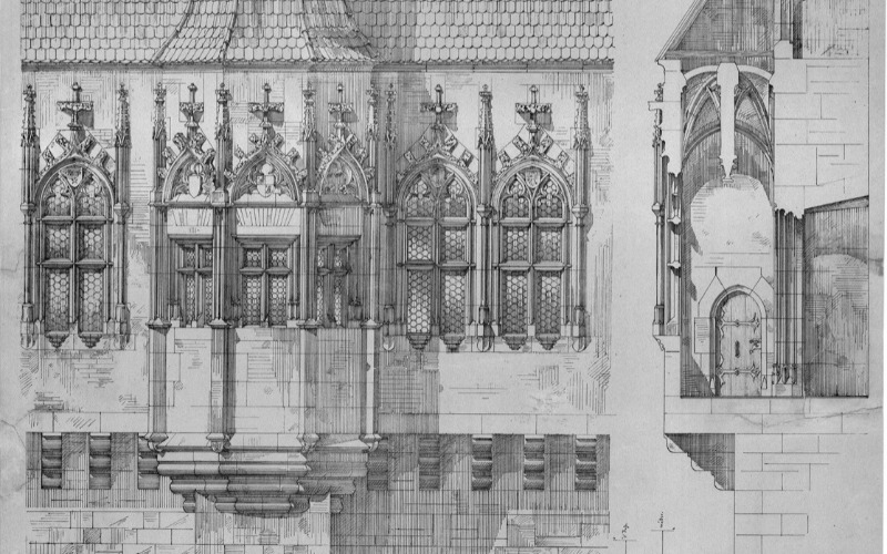 Vajdahunyadi vár, részlet. Wiener Bauhütte 1867. MÉM MDK Tervtár K 9884