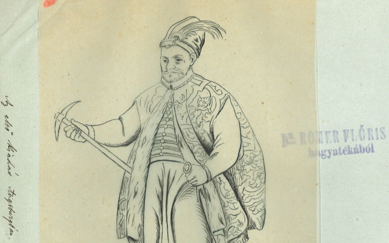 Zrínyi Miklós alakja Jakob Schrenk von Notzing Ambraßische Heldenkammer (1735) című művében – Rómer Flóris tollrajza (Tudományos Irattár, Lymbus, ltsz. K 434 no. 7.)