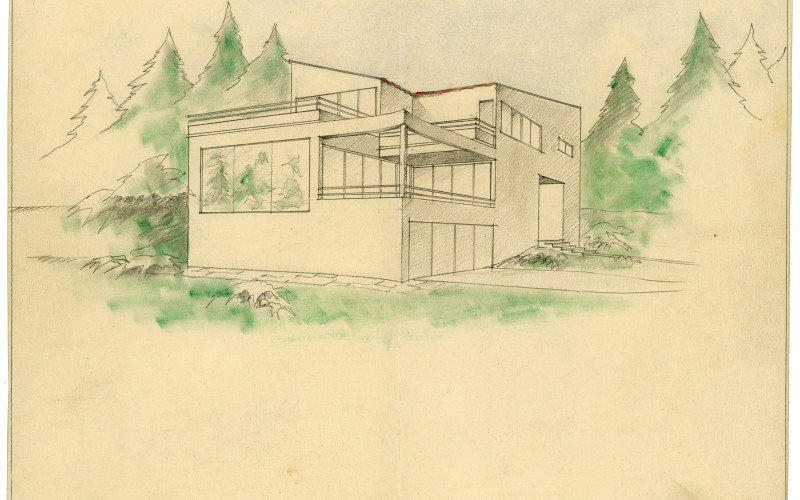 A Járitz-villa egyik előzetes terve a Walter Rózsi-villa Színtér és Lakótér – Modern lakóházak Magyarországon 1928-1945. kiállításának egyik kulcsdarabja. Látványterv a Járitz-villához. Fischer József. 1941. augusztus 29. Magántulajdon