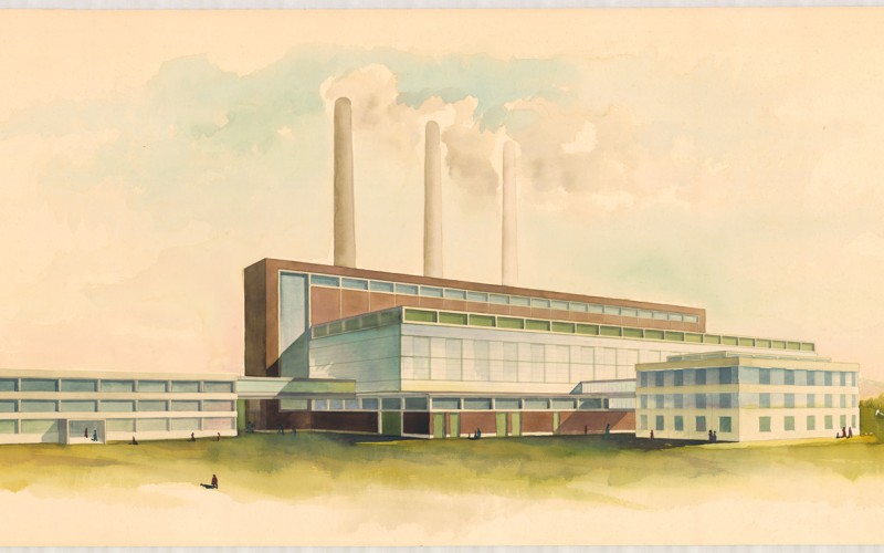 Ismeretlen erőmű terve, homlokzat, 1956-1958 körül. MÉM MDK Múzeumi Osztály.  