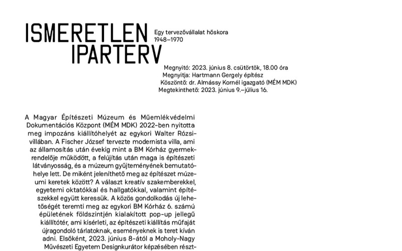 Ismeretlen IPARTERV - Egy tervezővállalat hőskora 1948-1970_sajtóanyag