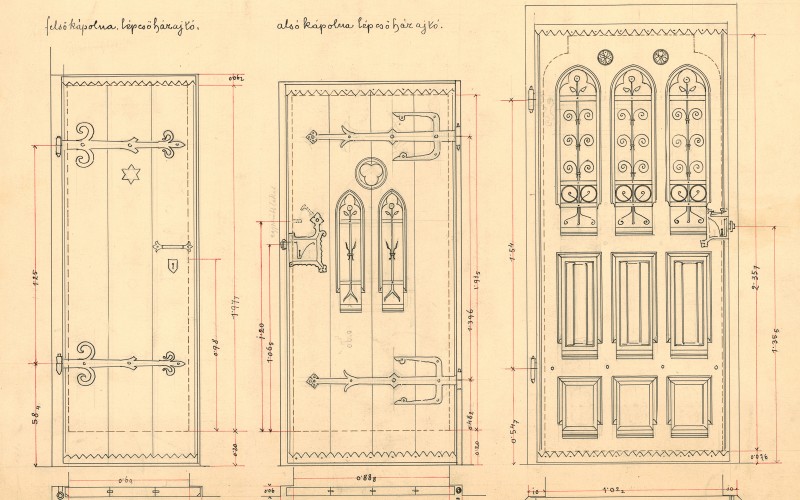 Csütörtökhely, Zápolya-kápolna, ajtók, nézetrajzok [1899-1900]. (Tervtár, ltsz. K 1900)