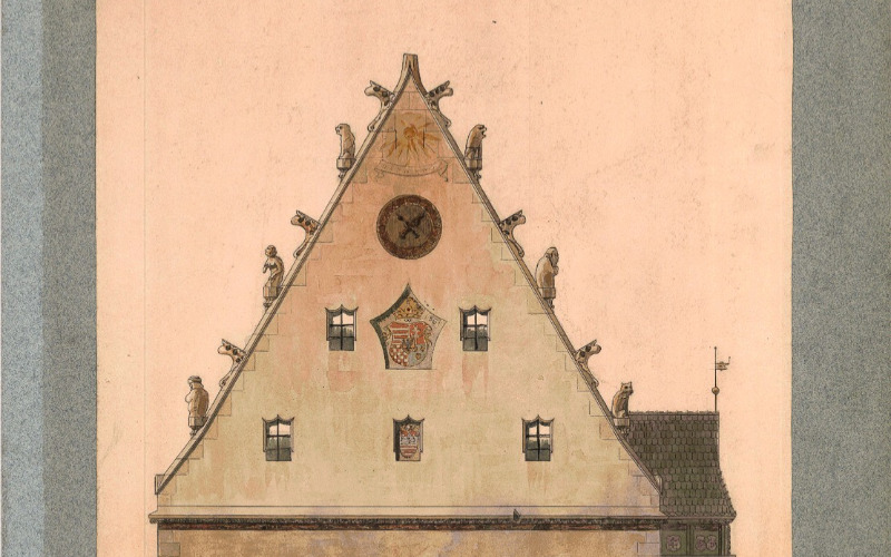 Bártfa, városháza, déli homlokzat 1897. (Tervtár, ltsz. K 2167)