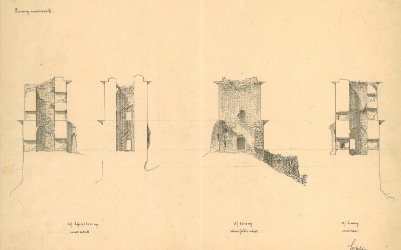 Diósgyőr, vár, torony metszetek 1894. (Tervtár, ltsz. 9501)