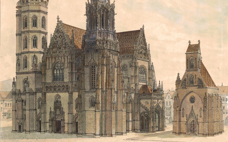 Kassa, Székesegyház és Szent Mihály-kápolna, összkép 1920. (Tervtár, ltsz. K 8977)