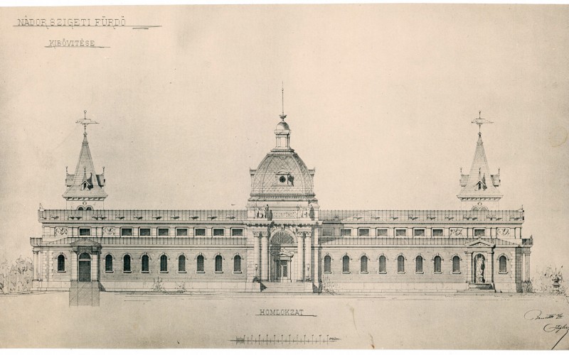 Czigler Győző 1884-ben készített terve a Nádor-szigeti fürdő bővítéséhez. MÉM MDK Múzeumi Gyűjtemény, 75.6.3.