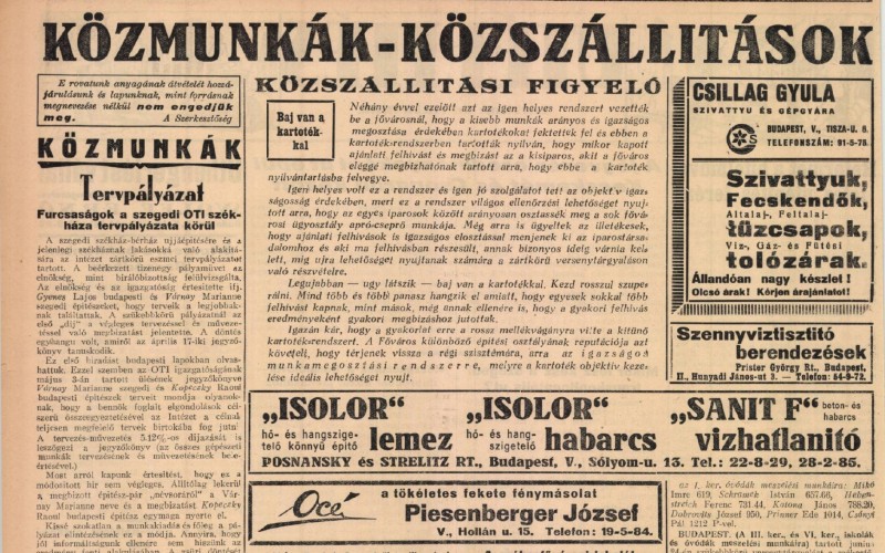 Az OTI-székház pályázata körüli bonyodalmakról szóló beszámoló a Vállalkozók Lapja 1935. június 26-i számában. Forrás: ADT Arcanum