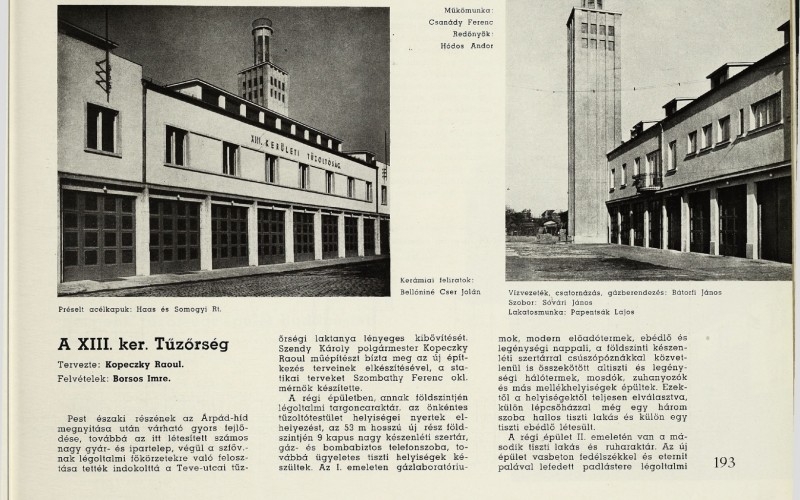 A Kopeczky Raoul tervezte XIII. kerületi Tűzőrség. Forrás: Tér és forma, 1941/11. 193. o. (ADT Arcanum)