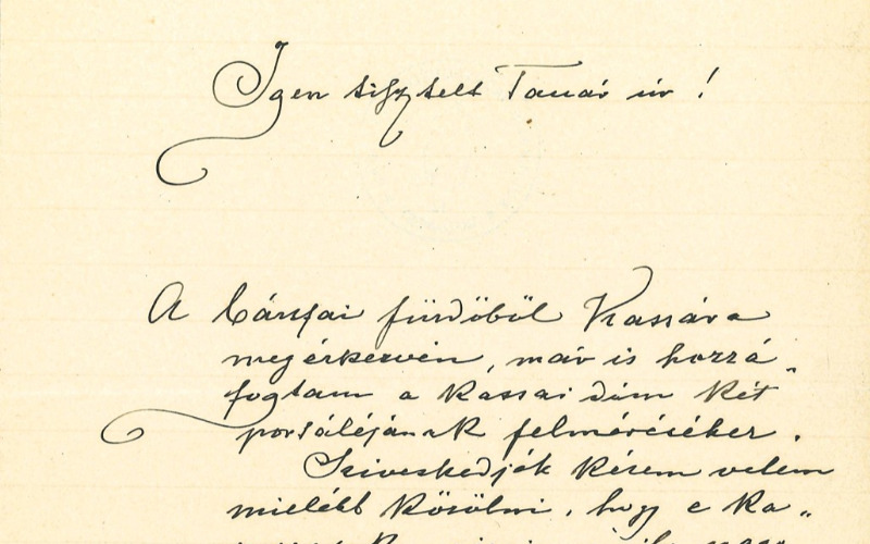 Myskovszky Viktor levele Henszlmann Imrének. Kassa, 1887. augusztus 31. MÉM MDK Tudományos Irattár, Lymbus, ltsz. K 1646/3