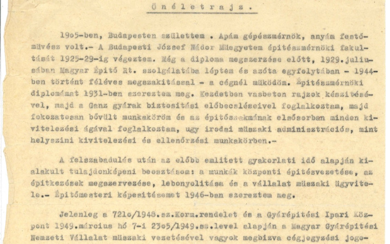 Wolf Johanna 1950-re datált önéletrajza. Wolf Johanna hagyatéka, Vitányi Pál jóvoltából.