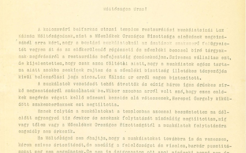 Kolozsvár, Farkas utcai református templom. (MÉM MDK Tudományos Irattár, Hivatali iratok, MOB 1910/992)