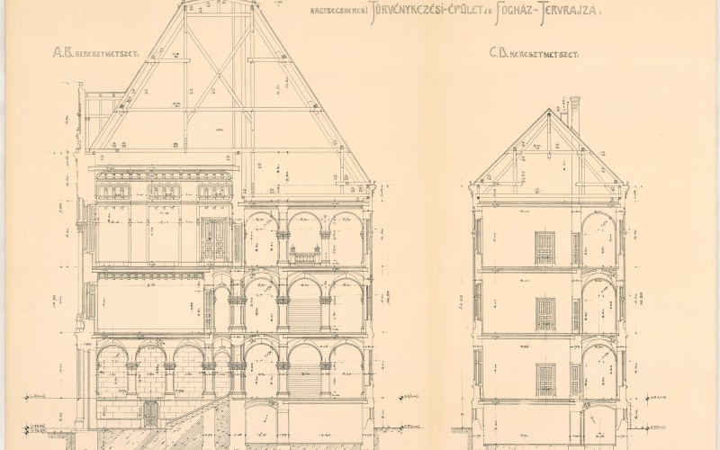 Nagybecskerek, törvényszéki palota keresztmetszete, 1905 k. MÉM MDK Múzeumi Gyűjtemény, ltsz. 73.29.681.