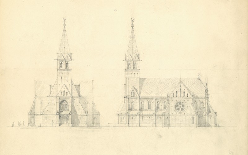 Schulek Frigyes vázlatrajza a szegedi református templomhoz, MÉM MDK Múzeumi Osztály