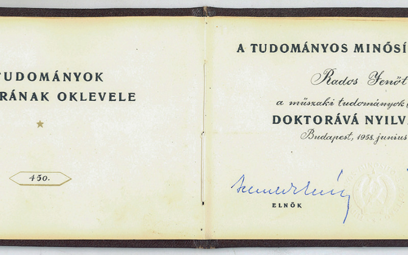 Doktori oklevél, 1958. MÉM MDK Tudományos Irattár, Lymbus ltsz. K 1877/586