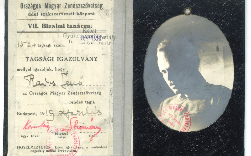 Országos Magyar Zeneszövetségi tagsági igazolvány, 1919. MÉM MDK Tudományos Irattár, Lymbus ltsz. K 1877/598