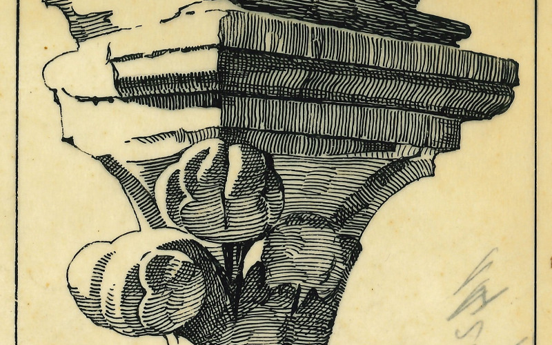 3. Lux Géza, Visegrád vára c. könyvhöz készített illusztrációk (bimbós fejezet, csúcsíves ablak, távlati kép délről), MÉM MDK Tervtár K 3683.