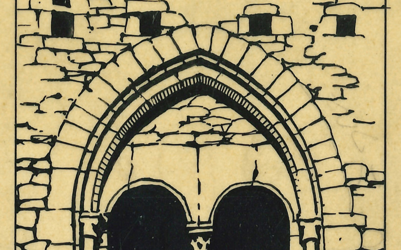 4. Lux Géza, Visegrád vára c. könyvhöz készített illusztrációk (bimbós fejezet, csúcsíves ablak, távlati kép délről), MÉM MDK Tervtár K 3683.