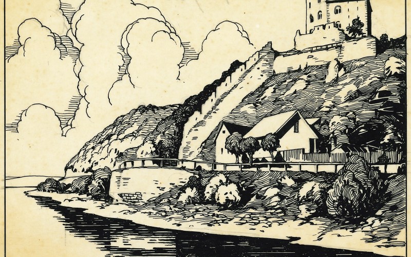 5. Lux Géza, Visegrád vára c. könyvhöz készített illusztrációk (bimbós fejezet, csúcsíves ablak, távlati kép délről), MÉM MDK Tervtár K 3683.