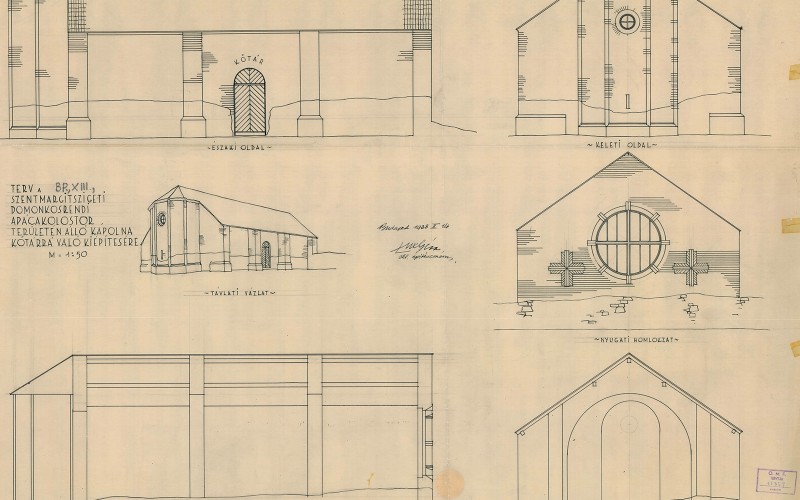 8. Lux Géza, a margitszigeti domonkos kolostor területére tervezett kőtár épülete, 1938, MÉM MDK Tervtár R 11359.