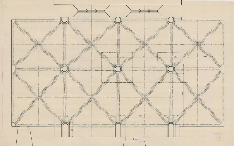 9. Lux Géza, a margitszigeti domonkos kolostor oratóriumának rekonstrukciós terve, 1937, MÉM MDK Tervtár R 11371.