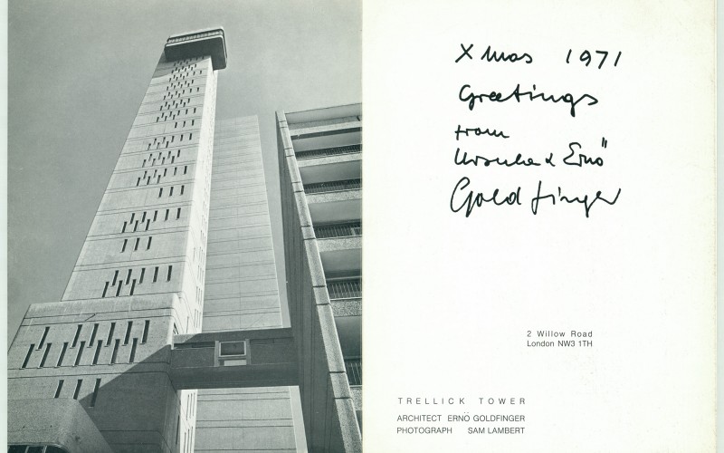Goldfinger Ernő és Ursula Goldfinger karácsonyi üdvözlőlapja a Major házaspárnak, 1971. MÉM MDK Múzeumi Osztály, Major Máté archívuma