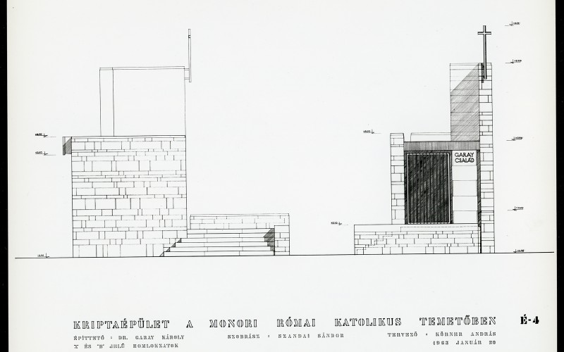A monori Garay-kripta tervei – a bejárati homlokzatok. MÉM MDK Múzeumi Gyűjtemény, Körner András ajándéka
