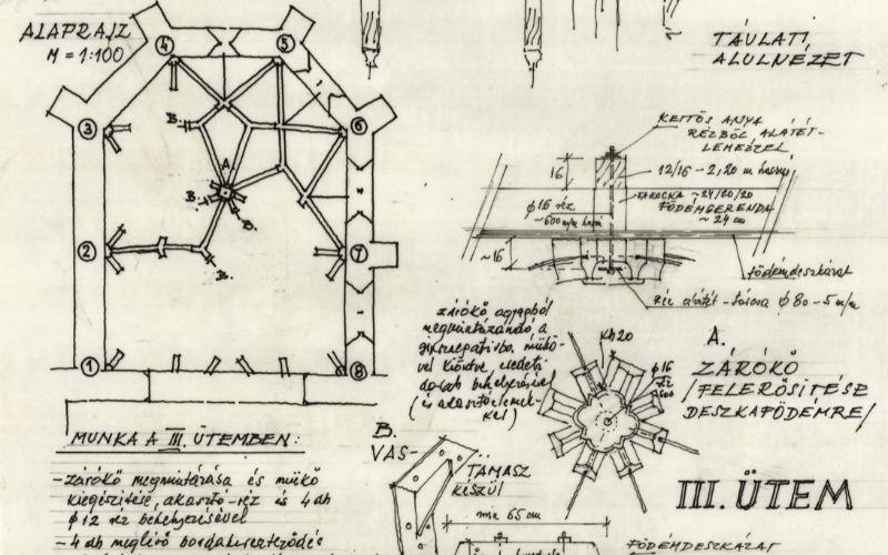 Nagyszekeresi református templom részleges szentélyboltozati rekonstrukciójához 1985 MÉM MDK Tervtár ltsz. R 59826