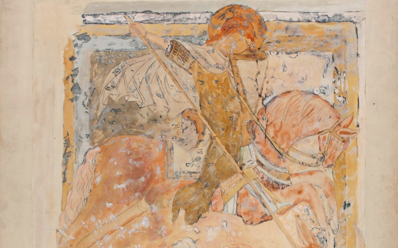 Ják, bencés apátsági templom. Szent György-freskó (Huszka József, 1904, ltsz. FM 282)