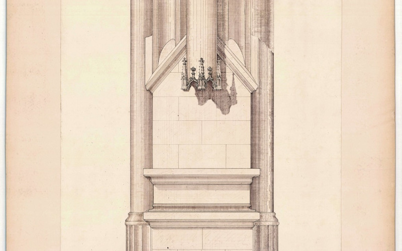 Garamszentbenedek, bencés apátsági templom. A pillér elé épült retábulum (Bereck Sándor, 1878, ltsz. K 1490)
