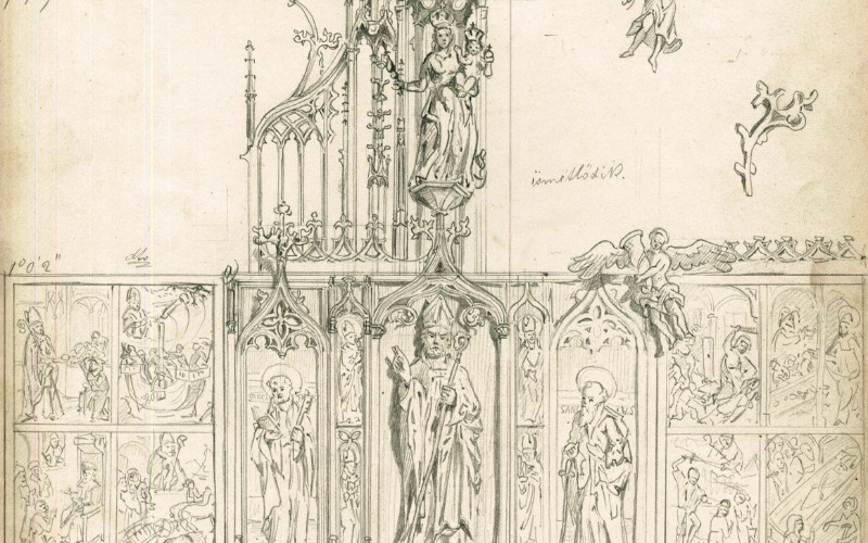 Jánosrét, r. k. templom. Szent Miklós-oltár (Linde János, 1875, ltsz. K 31024)